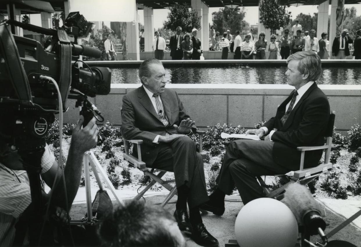 President Richard Nixon is interviewed by NBC's Tom Brokaw (Robert Lachman / Los Angeles Times via Getty Images)