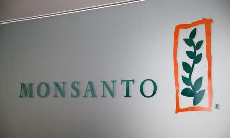 A Monsanto logo is pictured in the company headquarters in Morges, Switzerland. REUTERS/Denis Balibouse