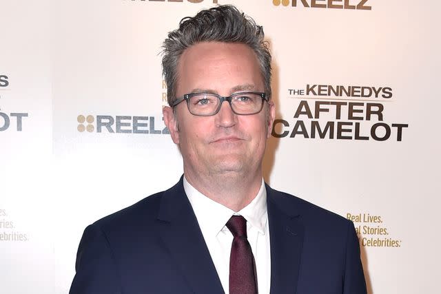 <p>Frazer Harrison/Getty</p> Matthew Perry is pictured at the premiere of Reelz's 'The Kennedys After Camelot' at The Paley Center for Media on March 15, 2017 in Beverly Hills, California.