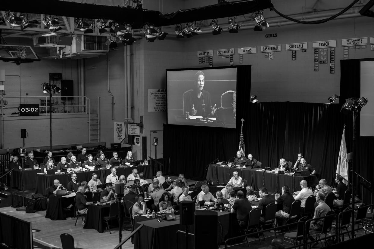 National Transportation Safety Board hearings at East Palestine's high school gymnasium on June 23.<span class="copyright">Rebecca Kiger for TIME</span>