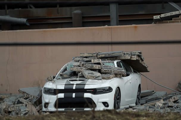PHOTO: A vehicle sits under a pile of rubble at the I. Schumann & Co. metals plant after an explosion at the factory in Bedford, Ohio, Feb. 20, 2023. (Aaron Josefczyk/Reuters)