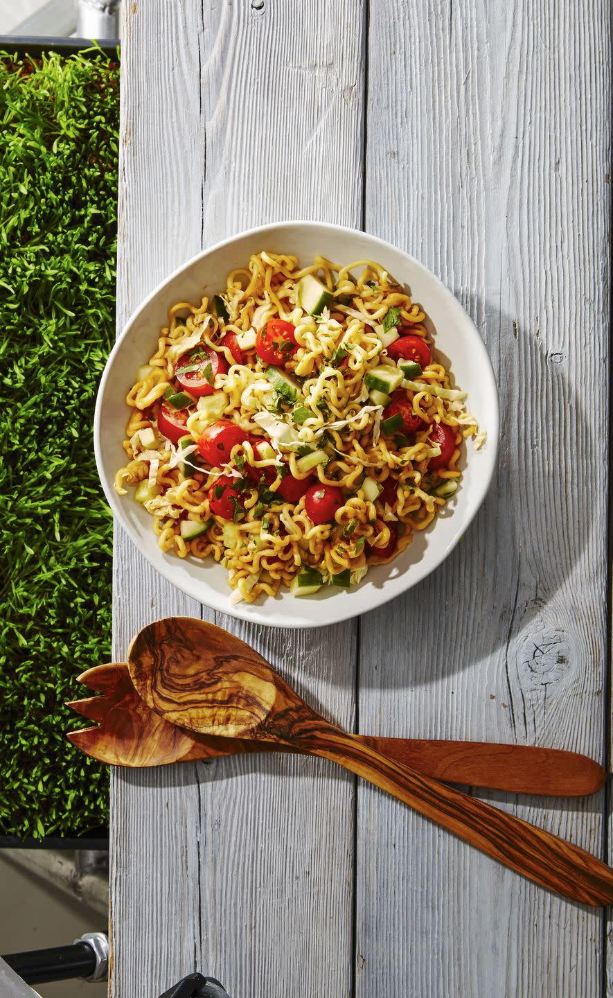 <p>Your college staple has received a major (read: healthy) upgrade thanks to fresh cucumbers, tomatoes and cabbage.</p><p><em><a href="https://www.goodhousekeeping.com/food-recipes/a39330/honey-lime-ramen-salad-recipe/" rel="nofollow noopener" target="_blank" data-ylk="slk:Get the recipe for Honey-Lime Ramen Salad »;elm:context_link;itc:0;sec:content-canvas" class="link ">Get the recipe for Honey-Lime Ramen Salad »</a></em></p>