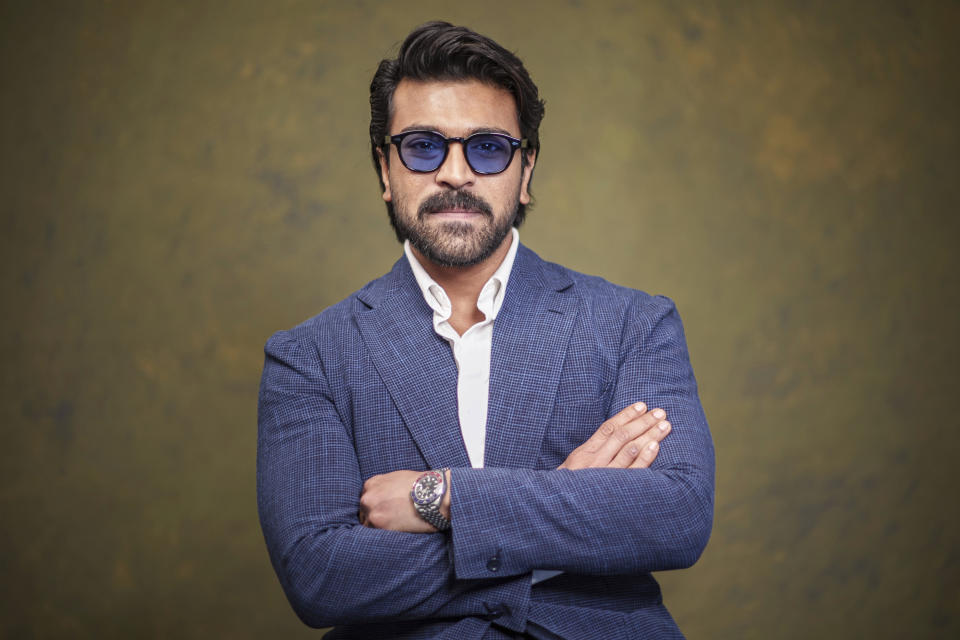 Indian actor Ram Charan poses for a photo to promote the film "RRR" on Monday, Jan. 9, 2023, in Los Angeles. (AP Photo/Damian Dovarganes)