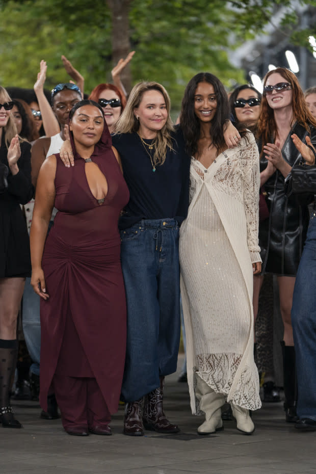 Ditte Reffstrup with Paloma Elsesser at the end of the Ganni Spring 2024 show during Copenhagen Fashion Week.<p>Photo: Launchmetrics Spotlight </p>