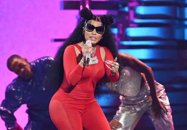 <p>Gilbert Flores/Variety via Getty</p> Nicki Minaj performs in New Jersey in September 2023