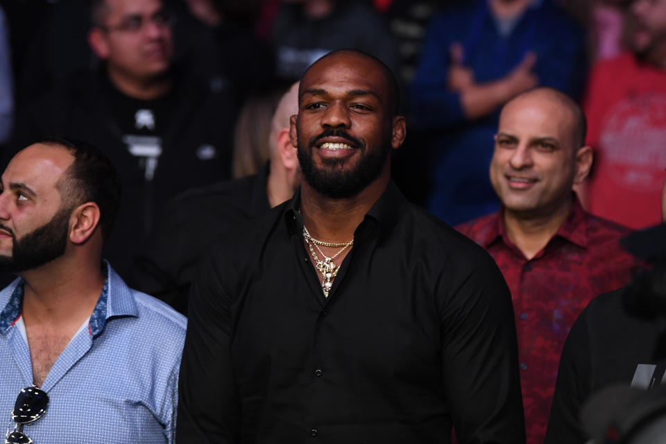 RIO RANCHO, NEW MEXICO - FEBRUARY 15:  UFC Light Heavyweight Champion Jon Jones looks on after Jan Blachowicz of Poland defeats Corey Anderson by KO in their light heavyweight bout during the UFC Fight Night event at Santa Ana Star Center on February 15, 2020 in Rio Rancho, New Mexico. (Photo by Josh Hedges/Zuffa LLC via Getty Images)