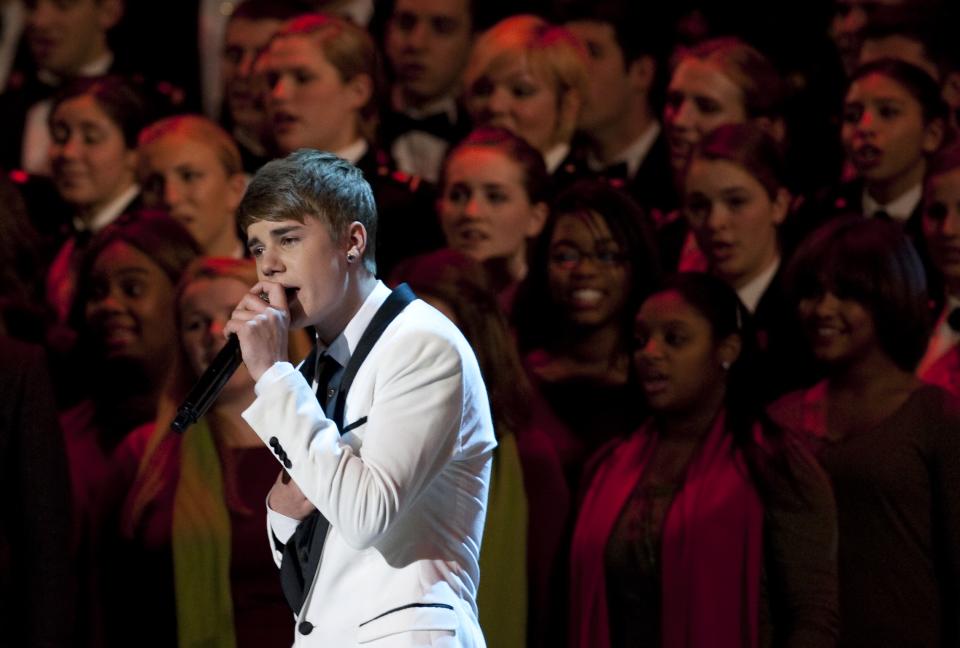 Justin Bieber sings during a taping of 