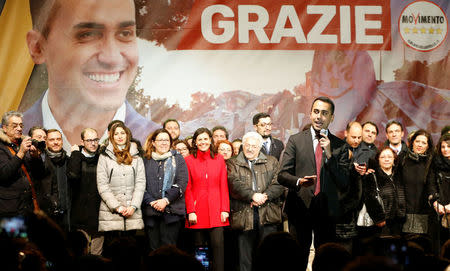 5-Star Movement leader Luigi Di Maio speaks to supporters in Pomigliano D'Arco, Italy, March 6, 2018. REUTERS/Ciro De Luca