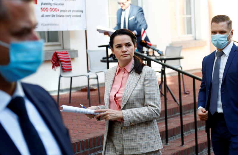 Belarusian opposition leader Tsikhanouskaya in Brussels