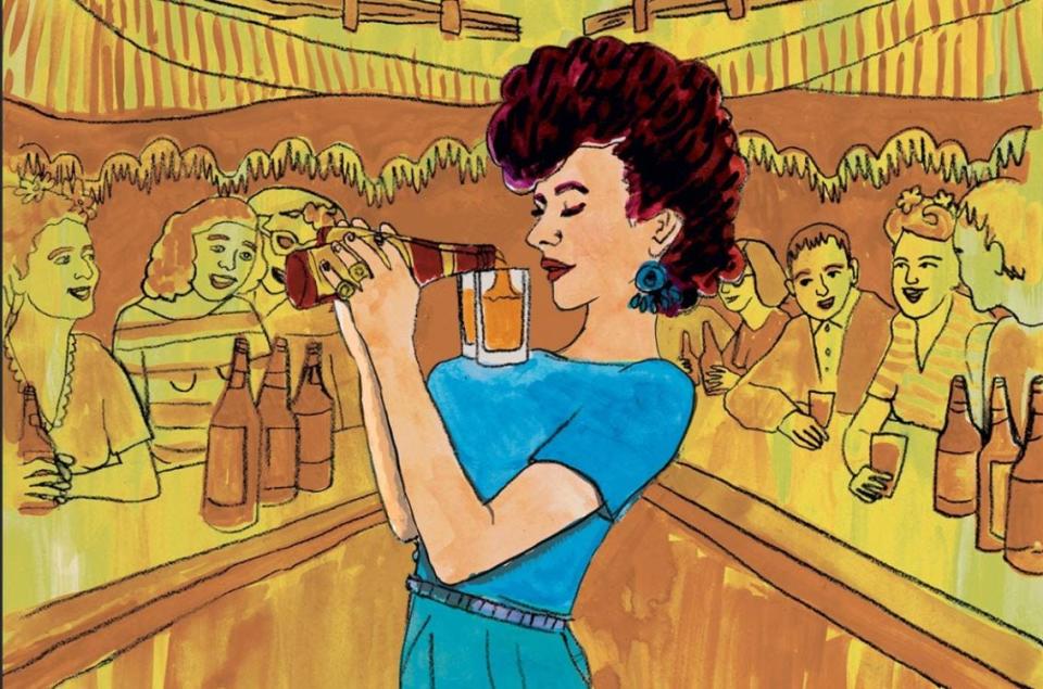 The depiction of Ruthie Bisignano on the Ruthie beer label.