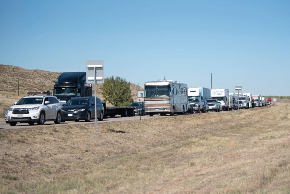 Traffic remains backed up on southbound Interstate 25 north of Pueblo due to the fatal train derailment and subsequent rerouting.