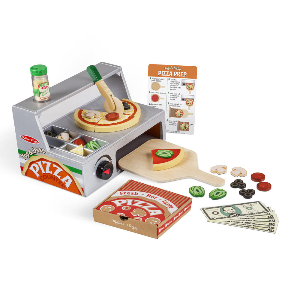 &ldquo;I love every Melissa &amp; Doug item I&rsquo;ve ever purchased for my kids. My 4-year-old twins <a href="https://fave.co/2YUNMgf" target="_blank" rel="noopener noreferrer">have requested this toy</a> on numerous occasions. They LOVE pizza ... and money. I love toys that initiate using their imagination and allow them to play together." &mdash;&nbsp;Suzanne, parent of 4-year-old twins&lt;br&gt;&lt;br&gt;<br />Unfortunately <a href="https://fave.co/2YUNMgf" target="_blank" rel="noopener noreferrer">this&nbsp;Melissa &amp; Doug Top and Bake Wooden Pizza Counter is sold out</a>&nbsp;most places right now, but we've spotted the <a href="https://fave.co/2sunFk6" target="_blank" rel="noopener noreferrer">Melissa &amp; Doug Wooden Slice &amp; Stack Sandwich Counter with Deli Slicer still in stock at Walmart</a>.