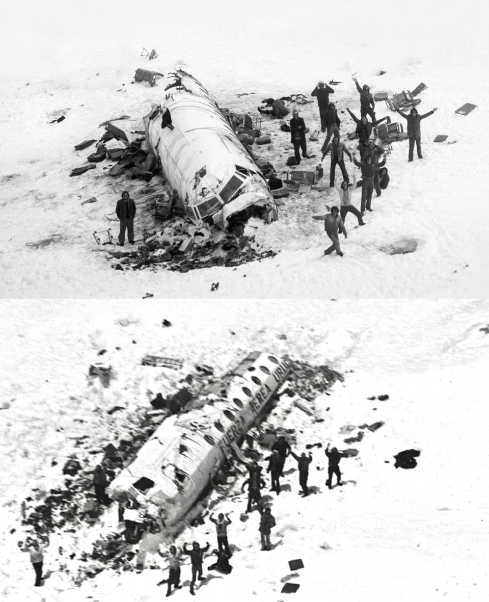 ‘Society of the Snow’ alongside real-life photo of Andes plane crash (X/Twitter)