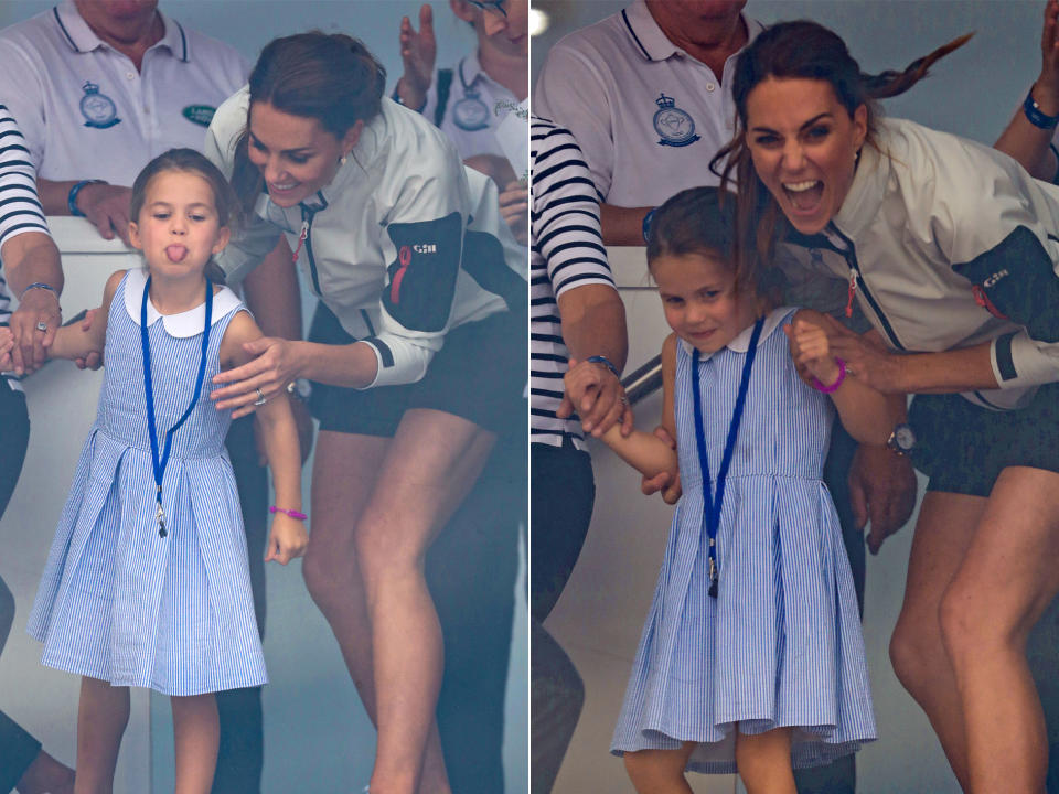 Kate caught her daughter poking her tongue out at the King's Cup Regatta, but found it funny. Perhaps cheekiness runs in the family? Pictured in 2019. (Getty)