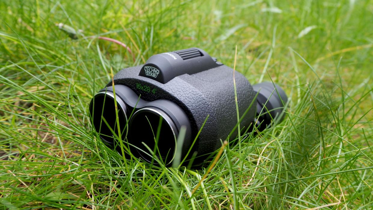  Fujifilm Fujinon Techno-Stabi TS16x28WP binocular on grass. 