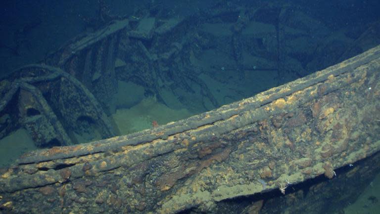 What is believed to be a gun turret on the Japanese Navy World War II battleship Musashi after it was found in the Sibuyan Sea, Philippines is shown in this image taken March 2, 2015 from the Paulallen.com website