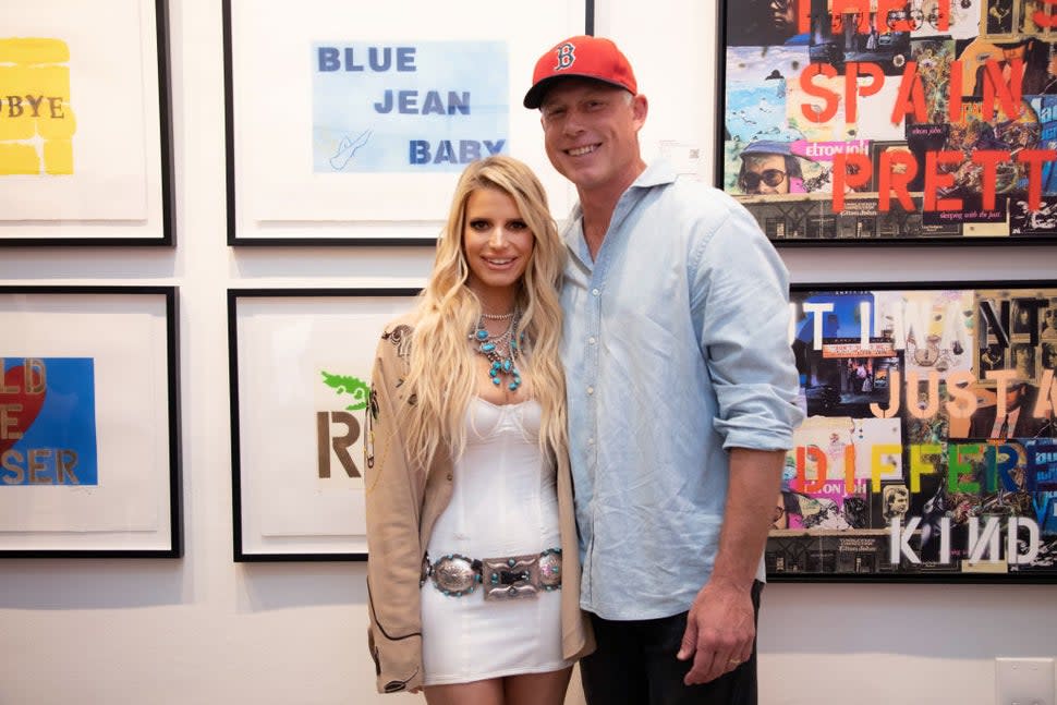 Jessica Simpson and Eric Johnson attend the opening of Bernie Taupin's art exhibit 