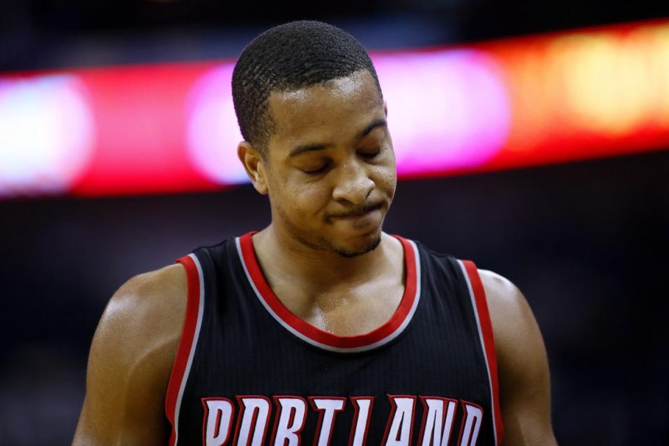 This may or may not have been C.J. McCollum's reaction to Festuz Ezeli's lecture. (AP)