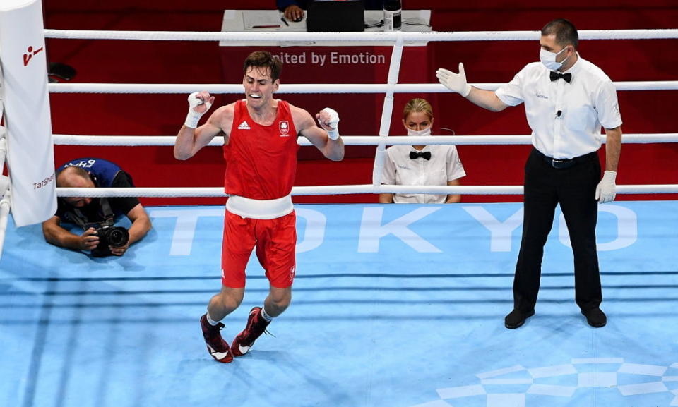 The 24-year-old Irishman showed no signs of injury during his match, and was only spotted grimacing after his failed celebration. (Getty Images)