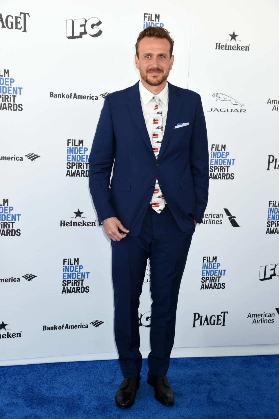 Jason Segel in a blue suit at the Film Independent Spirit Awards on Feb. 27, 2016.