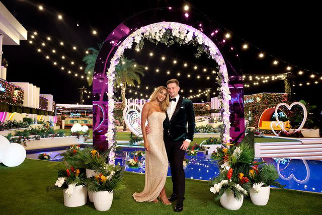 <p>Sara Mally/PEACOCK</p> Taylor Smith and Carsten "Bergie" Bergersen at the Love Island season 5 finale