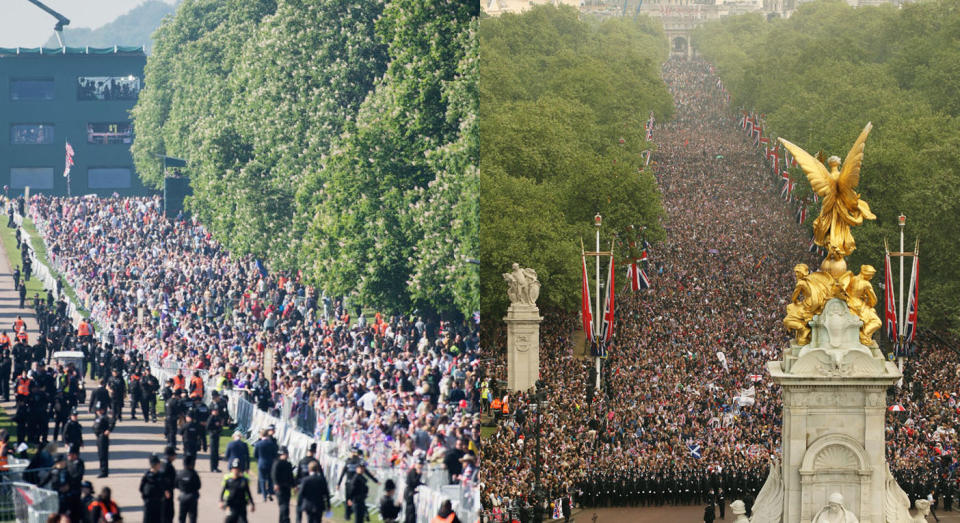 The crowds were far larger at Kate and William’s wedding. [Photos: Getty]