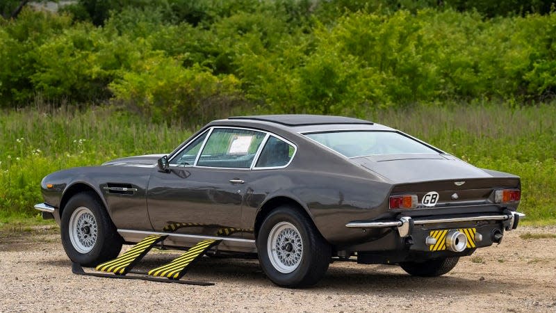 A photo of the Bond Aston Martin with its skis and jet pack showing. 