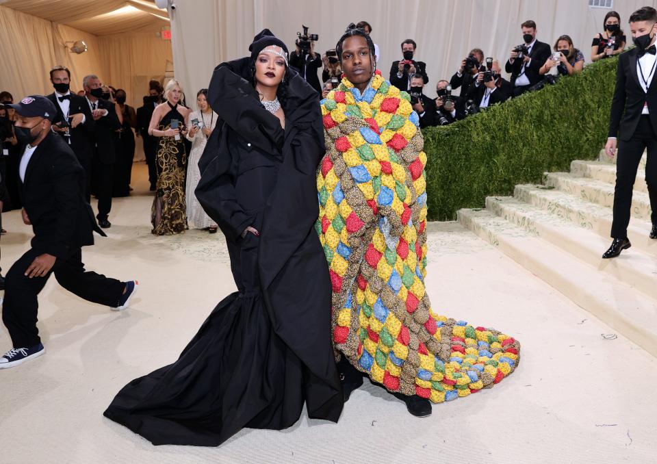 Rihanna and A$AP Rocky attend The 2021 Met Gala Celebrating In America: A Lexicon Of Fashion at Metropolitan Museum of Art on September 13, 2021, in New York City.