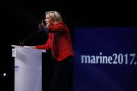 Marine Le Pen, French National Front (FN) political party leader and candidate for French 2017 presidential election, attends a campaign rally in Paris, France, April 17, 2017. REUTERS/Pascal Rossignol