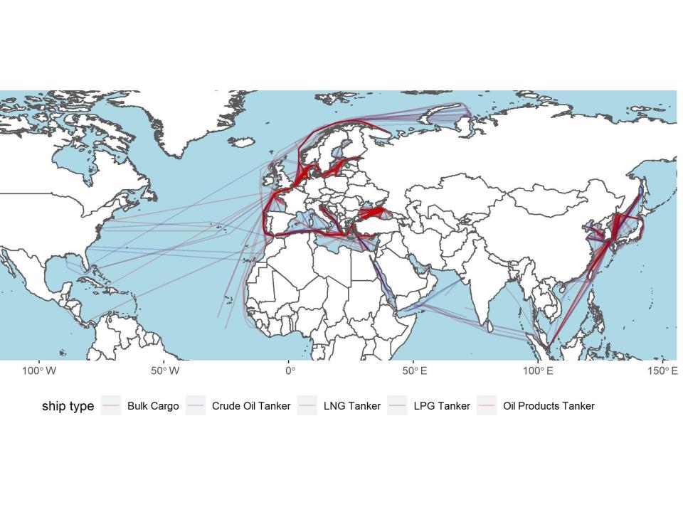 Movements of cargo ships transporting Russian fossil fuels since Feb 24, 2022