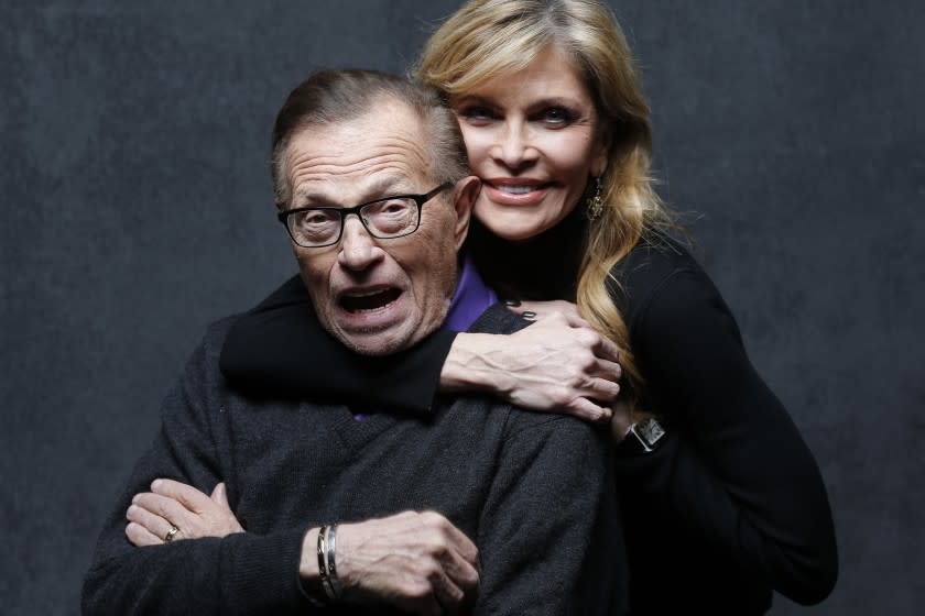 PARK CITY, CA --JANUARY 27, 2015--Talk show personality Larry King with wife Shawn King at the L.A. Times photo & video studio at the Sundance Film Festival, Jan. 27, 2015. (Jay L. Clendenin/Los Angeles Times)