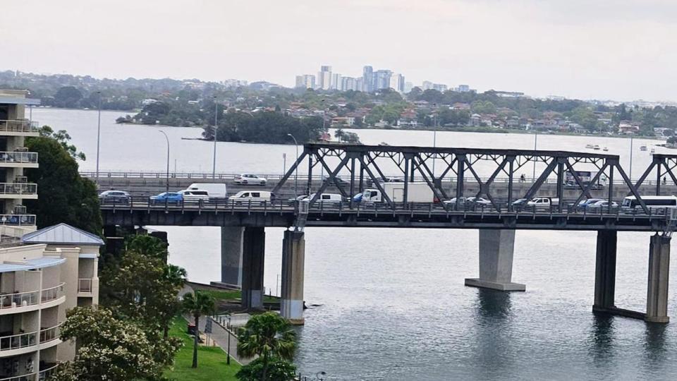 Traffic on the Iron Cove Bridge was at a standstill on Tuesday morning.