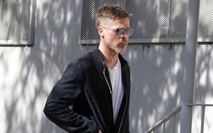 Gaunt… Pitt spotted looking thin at an art studio in Los Angeles – Credit: Newsone