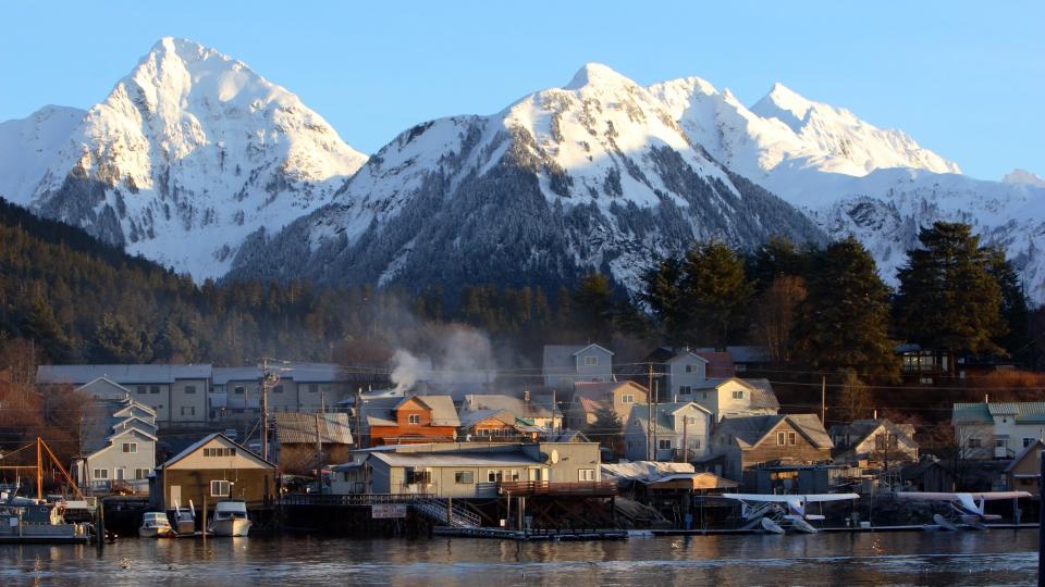 The city of Sitka, Alaska at dawn.