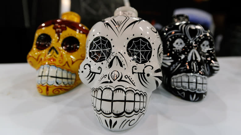 decorated skull tequila bottles