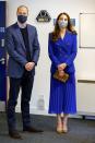 <p>During Kate and Prince William's tour of Scotland, the Duchess wore an all-cobalt outfit. She paired a double-breasted Zara blazer with a <a href="https://hopefashion.co.uk/collections/the-collection/products/the-contrast-hem-pleated-skirt-cobalt" rel="nofollow noopener" target="_blank" data-ylk="slk:midi skirt from British brand, Hope;elm:context_link;itc:0;sec:content-canvas" class="link ">midi skirt from British brand, Hope</a>, and carried <a href="https://us.metierlondon.com/products/roma-mini-clutch-bag-suede-marrakech" rel="nofollow noopener" target="_blank" data-ylk="slk:a Métier clutch;elm:context_link;itc:0;sec:content-canvas" class="link ">a Métier clutch</a>. </p>