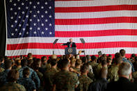 <p>U.S. President Donald Trump delivers remarks to U.S. military personnel at Naval Air Station Sigonella following the G7 Summit, in Sigonella, Sicily, Italy, May 27, 2017. (Photo: Darrin Zammit Lupi/Reuters) </p>