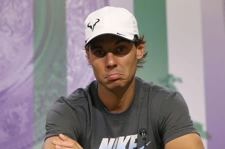 Rafael Nadal of Spain attends a news conference after being defeated by Nick Kyrgios of Australia at Wimbledon. He hasn't played since. (REUTERS/Scott Heavey/AELTC/Pool)