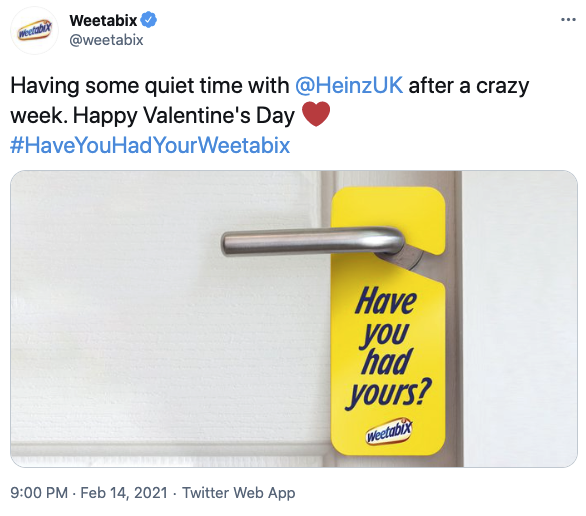 The joke continued with Weetabix sharing this tweet. Photo: Twitter