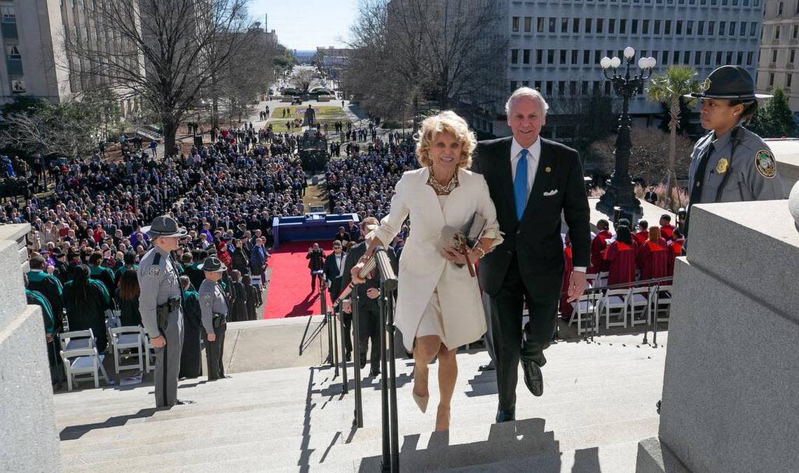 Gov. Henry McMaster, South Carolina’s 117th governor, and First Lady Peggy McMaster, head back into the State House after the 97th Inauguration ceremony.