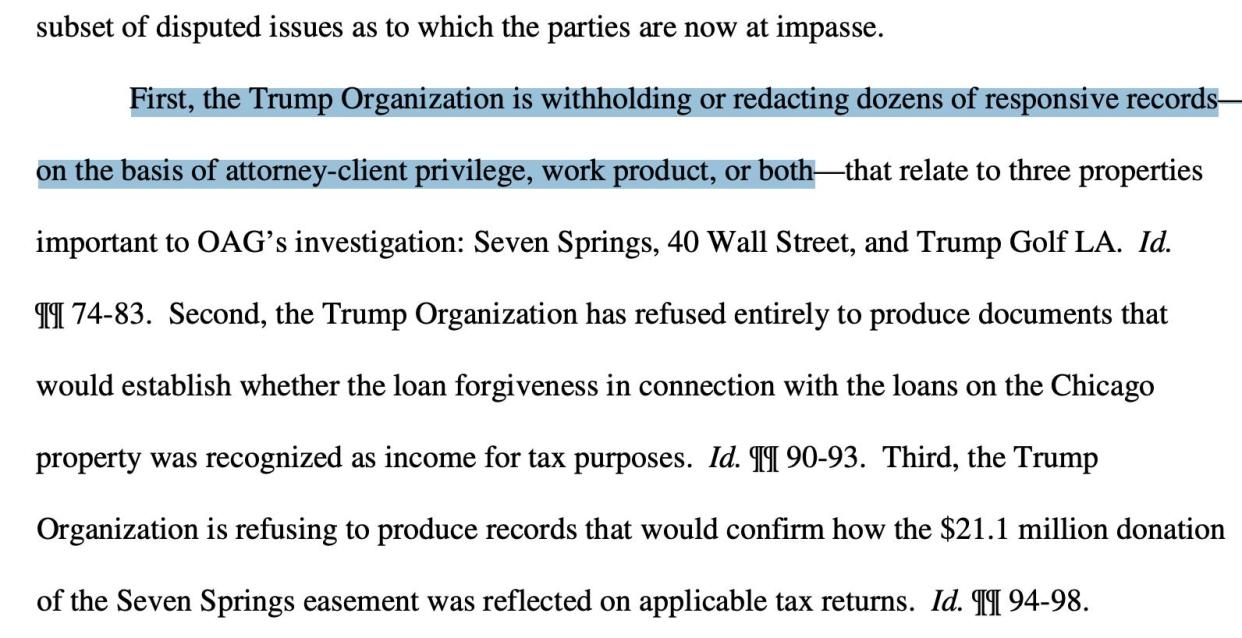 The first time New York officials publicaly complained that Trump was withholding evidence.