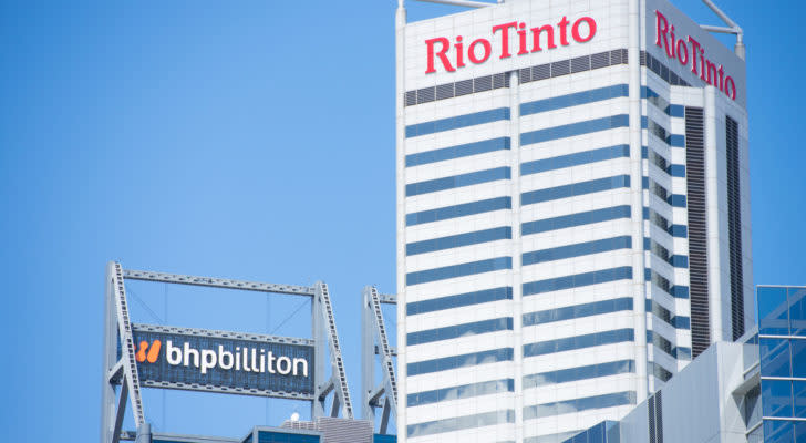 the rio tinto (RIO) logo on a building during daylight