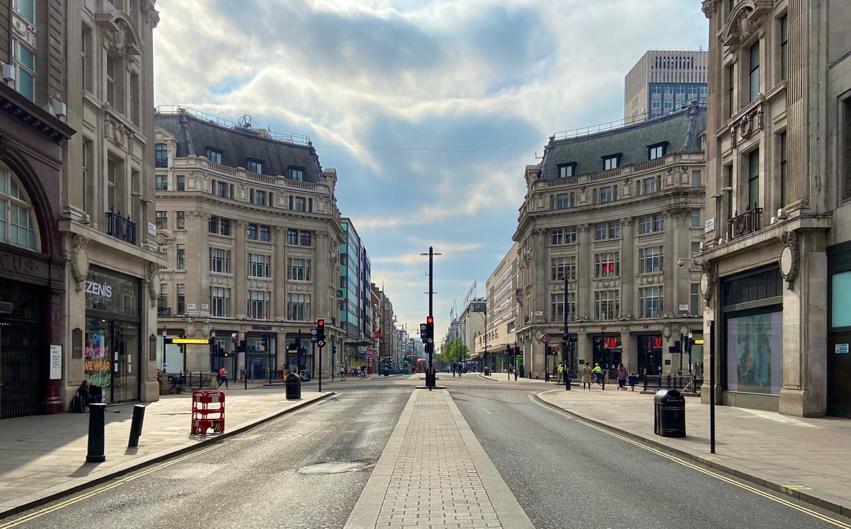 Empty Oxford Street without people during lockdown