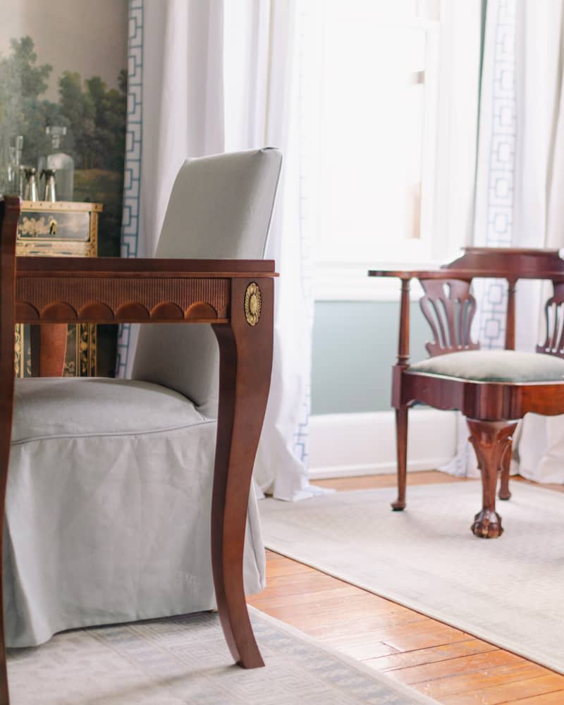 Vintage dining furniture in newly renovated dining room.