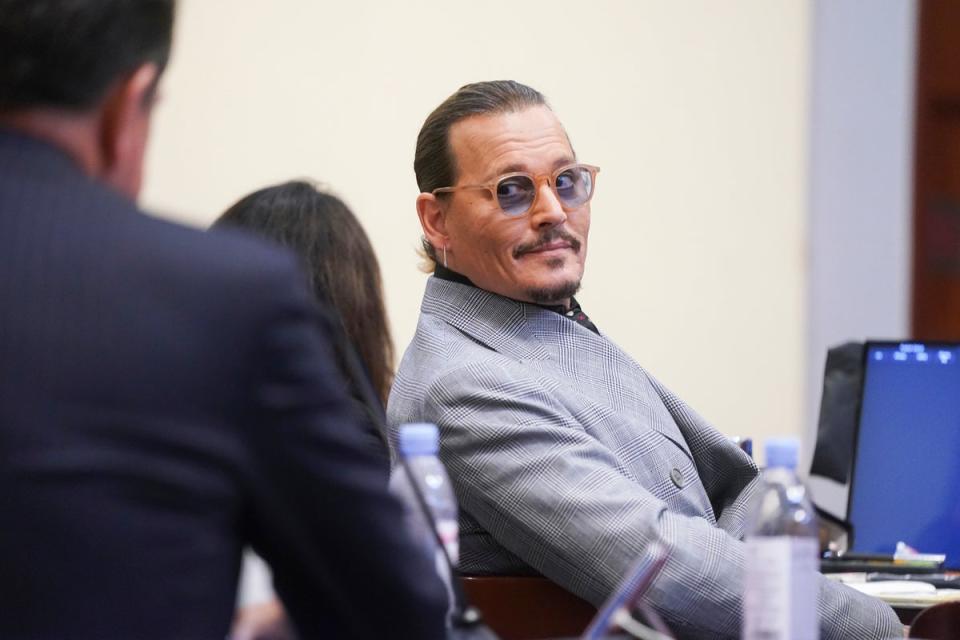 Mr Depp’s 2019 defamation case against Ms Heard, also delayed due to the pandemic, began on April 11 at the Fairfax County District Court, in Virginia (Shawn Thew/AP) (AP)