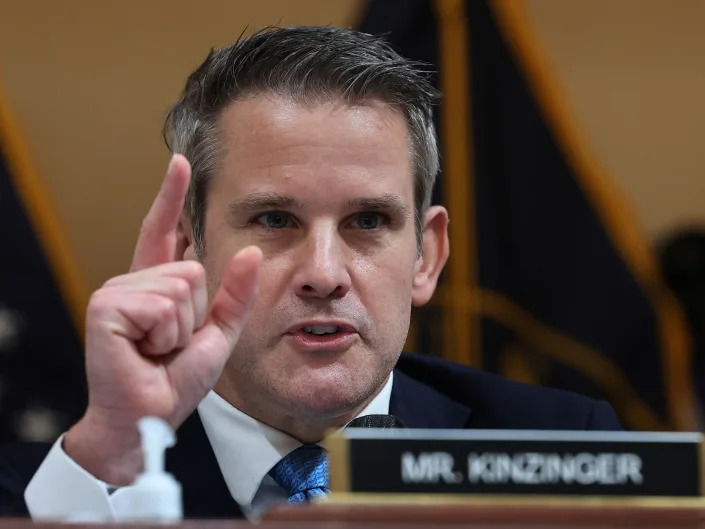 Rep. Adam Kinzinger gives closing remarks during a January 6 Committee hearing on July 21, 2022.