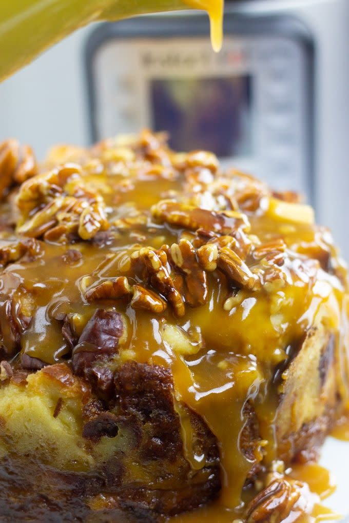 Instant Pot Bread Pudding With Pecan Caramel Glaze