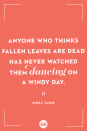 <p>Anyone who thinks fallen leaves are dead has never watched them dancing on a windy day.</p>