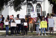<p>Students from St. Petersburg High School gather along 5th Avenue N in front of the school to protest gun violence, Friday, April 20, 2018. in St. Petersburg, Fla., before they marched to City Hall. (Photo: Scott Keeler/Tampa Bay Times via AP) </p>