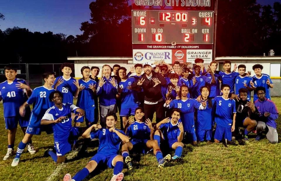 The Woodville-Tompkins soccer team after beating East Laurens to advance to the Elite Eight for the first time in school history.